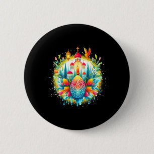 Russian Greek Byzantine Orthodox Cross He Is Risen 2 Inch Round Button