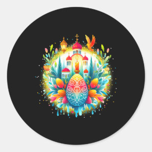 Russian Greek Byzantine Orthodox Cross He Is Risen Classic Round Sticker