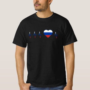 Russian Heartbeat I Love Russia Flag Heart Country T-Shirt