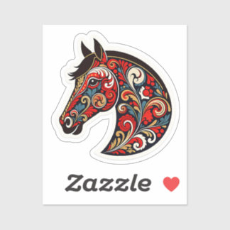 Russian Khokhloma Floral Horse Head Folk Art Stick