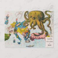 Russian Kraken Vintage Map Cartoon c.1800's