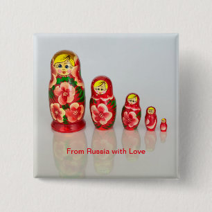 Russian Matryoshka Dolls 2 Inch Square Button