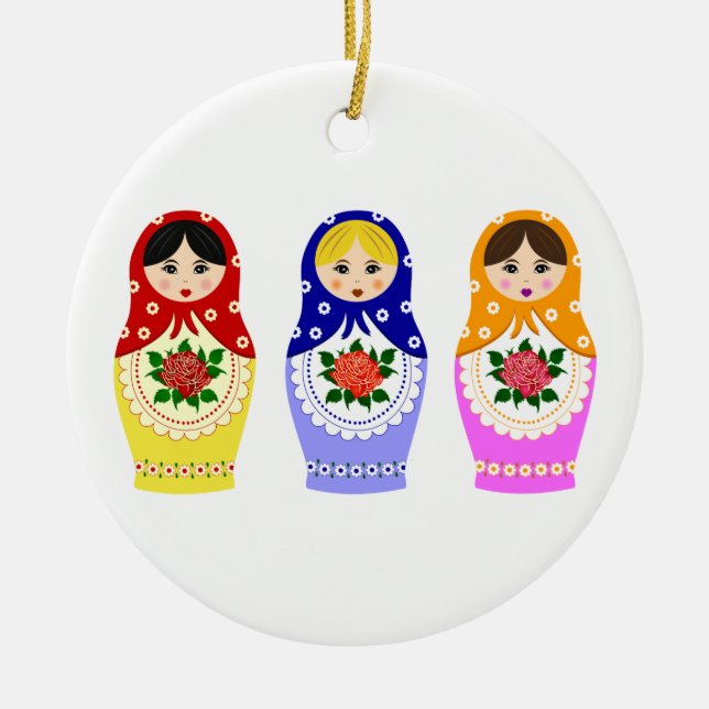 Russian matryoshka nesting dolls ceramic ornament (Front)