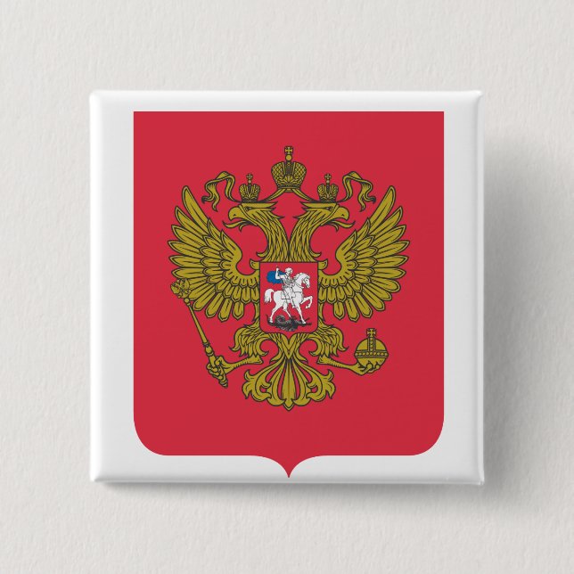 Russian national emblem 2 inch square button (Front)