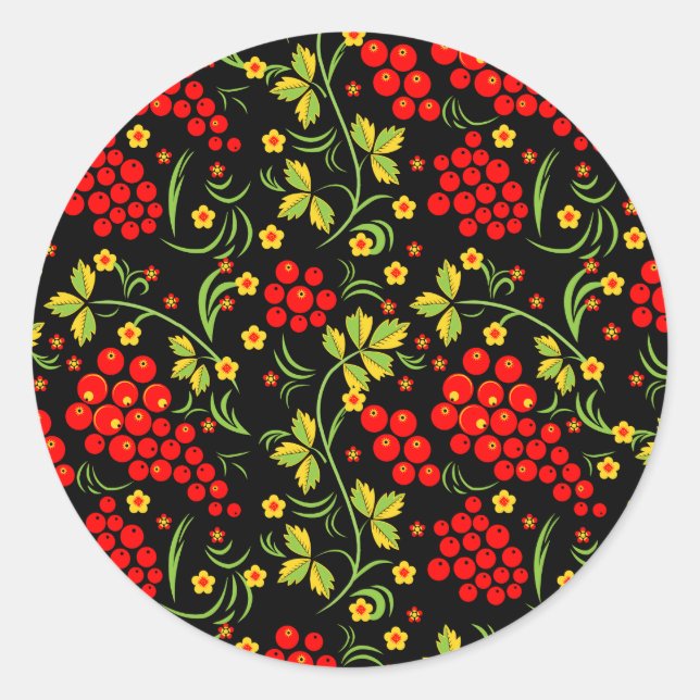 Russian national pattern classic round sticker (Front)