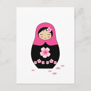 Russian nesting Doll Pink Matryoshka Babushka Postcard