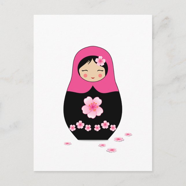 Russian nesting Doll Pink Matryoshka Babushka Postcard (Front)