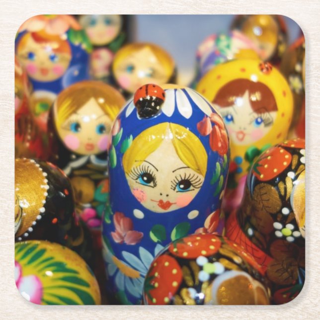 Russian Nesting Dolls Square Paper Coaster (Front)