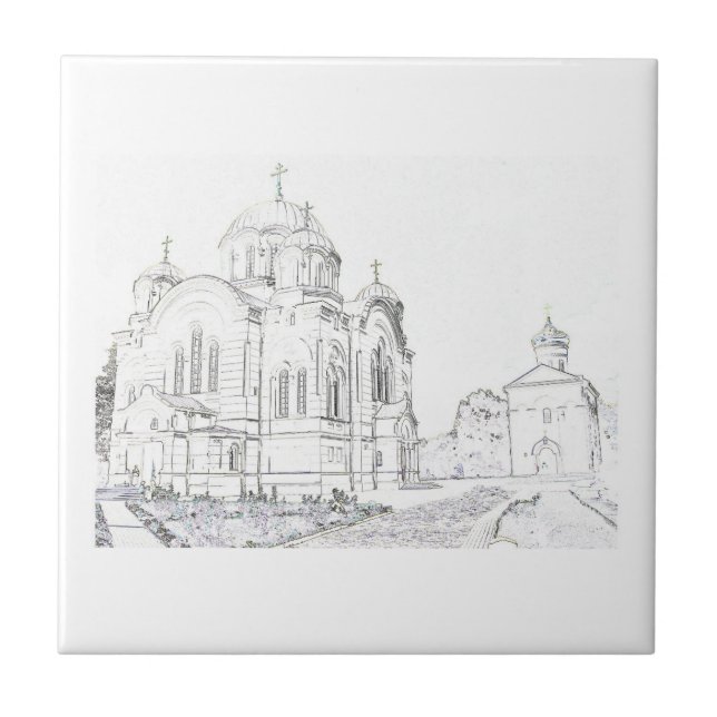 Russian Orthodox Church Architecture Sketch Tile (Front)
