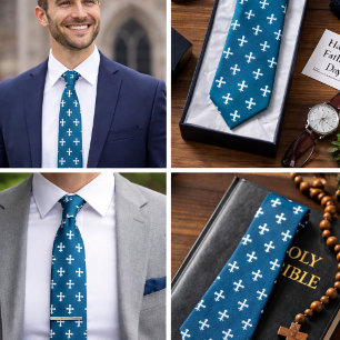 Russian Orthodox Cross Teal Blue Christian  Tie