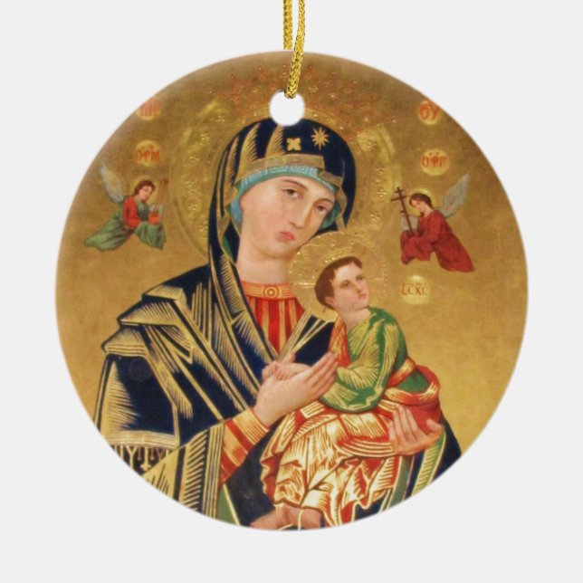 Russian Orthodox Icon - Virgin Mary and baby Jesus Ceramic Ornament (Front)