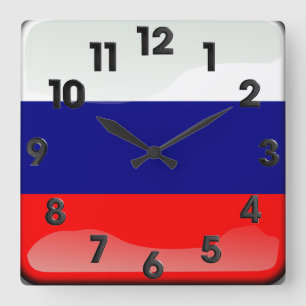 Russian polished flag square wall clock