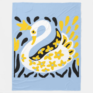 Russian Style Fairy Tale Royal Crowned Swan Fleece Blanket