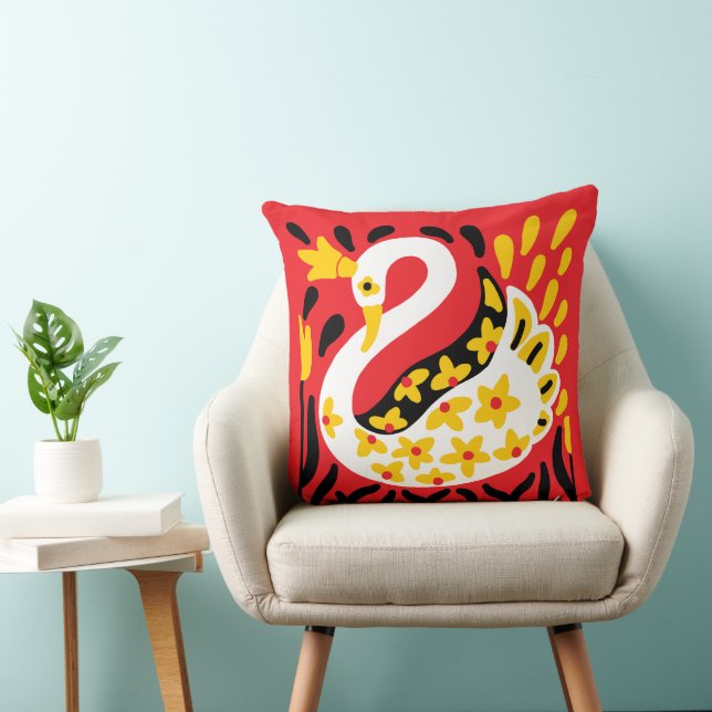 Russian Style Fairy Tale Royal Crowned Swan Throw Pillow (Chair)
