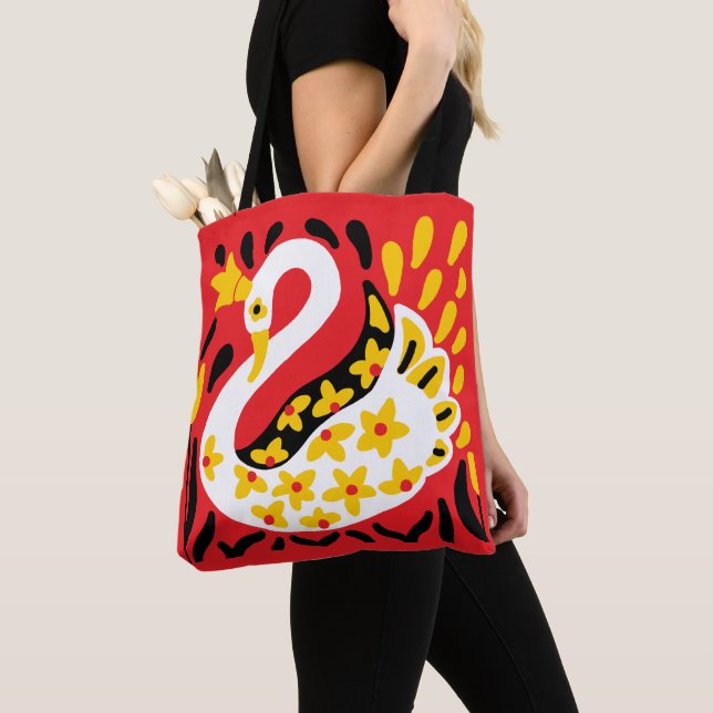 Russian Style Fairy Tale Royal Crowned Swan Tote Bag (Close Up)