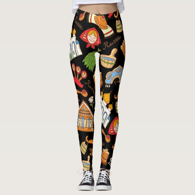 Russian Symbols: Coloured Vintage Pattern. Leggings (Front)