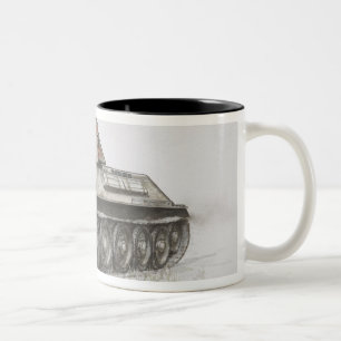 Russian T-34 army tank, side view. Two-Tone Coffee Mug
