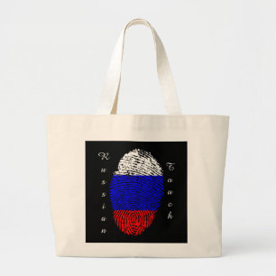 Russian touch fingerprint flag large tote bag