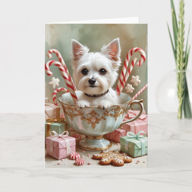 Russian Toy Terrier Dog Christmas Greeting Card (Front)
