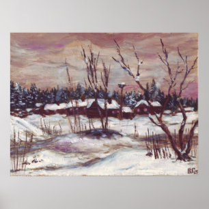 Russian village in winter poster