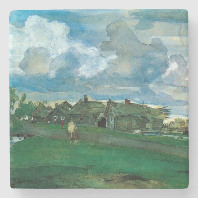 Russian Village Valentin Serov Stone Coaster (Front)