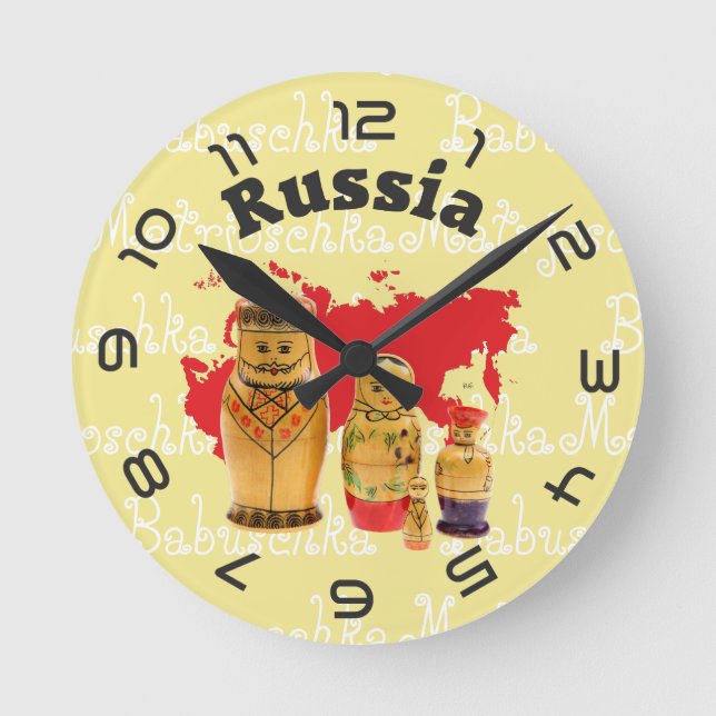 Russland - Russia Babuschka - Matrjoschka Wanduhr Round Clock (Front)