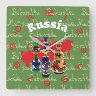Russland - Russia Babuschka - Matrjoschka Wanduhr Square Wall Clock