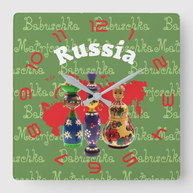 Russland - Russia Babuschka - Matrjoschka Wanduhr Square Wall Clock (Front)