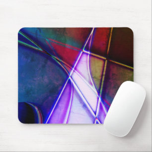 Rust aged coloured geometric shapes with neon ligh mouse pad