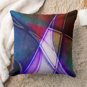 Rust aged coloured geometric shapes with neon ligh throw pillow