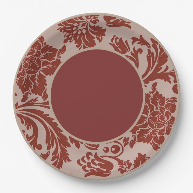 Rust and beige floral formal wedding paper plate (Front)