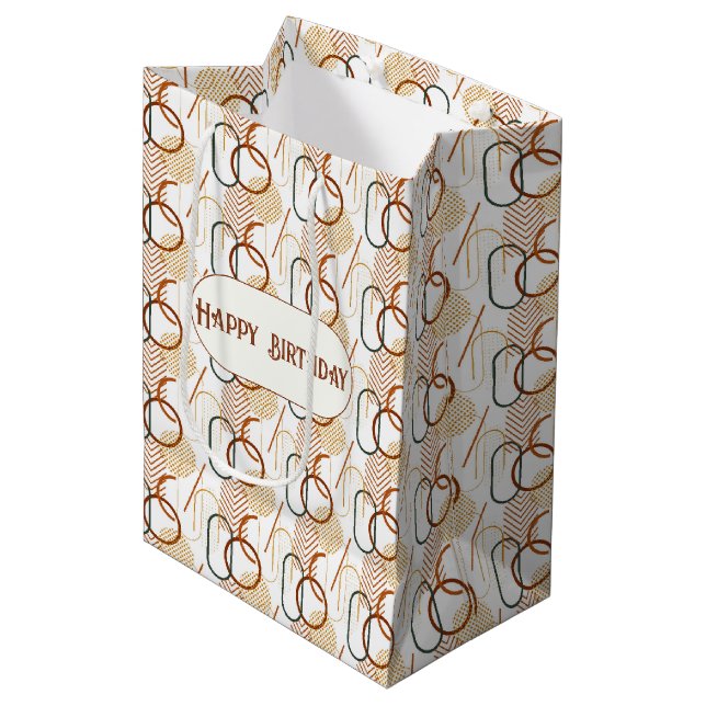 Rust and Gold Geometric Patterns Gift Bag (Front Angled)