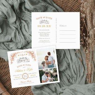 Rust and Honey Bicycle 2 Photo Save the Date Announcement Postcard