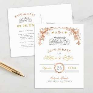 Rust and Honey Vintage Bicycle Save the Date Announcement Postcard