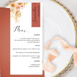Rust and Peach Blush Personalized with Guest Name  Menu<br><div class="desc">Why spend in place cards and menu cards when you can have an elegant All-in-one elegant Menu personalized with each guest name! Contemporary, simple and elegant design with exquisite watercolor floral detail in a beautiful blend of peach, orange, blush, dusty coral, cream and champagne hues. Modern hand written calligraphy elements....</div>
