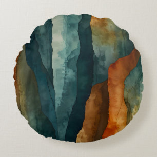 Rust and Teal Round Pillow