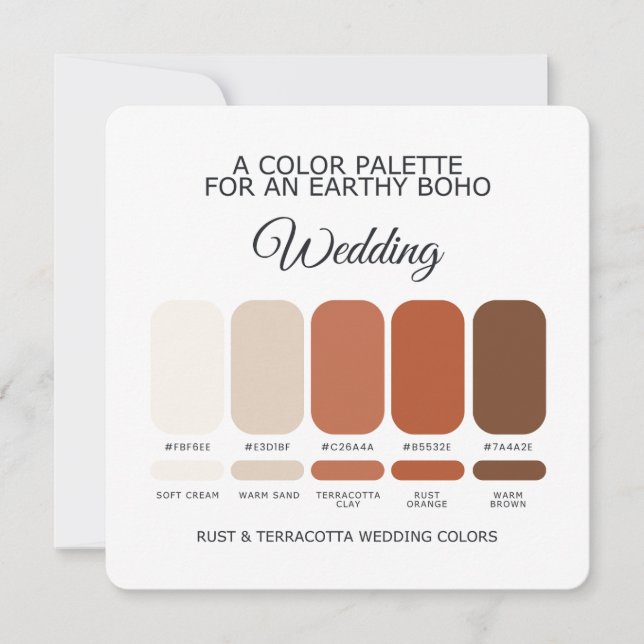 Rust and Terracotta Wedding Colour Palette Card (Front)