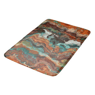 Rust and Turquoise Abstract Bath Mat