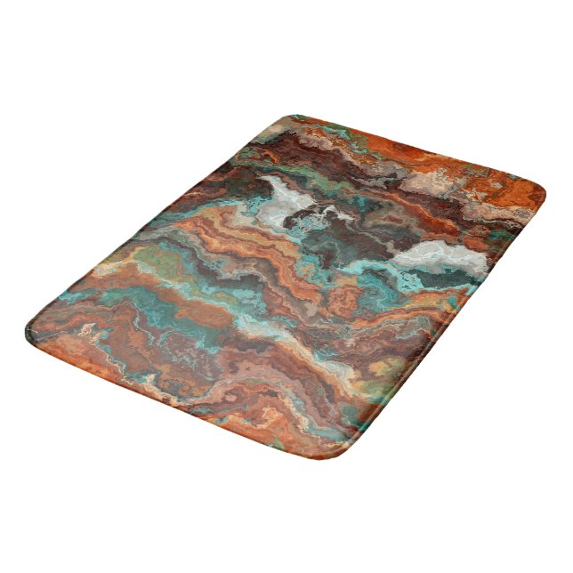 Rust and Turquoise Abstract Bath Mat (Angled)