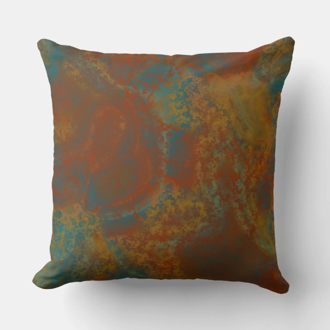 Rust and Turquoise Marble abstract 4 Throw Pillow (Front)