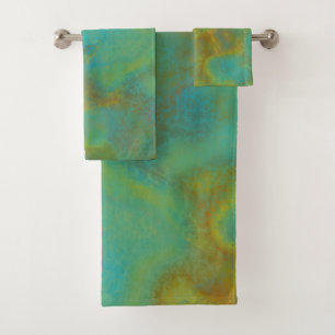 Rust and Turquoise Marble abstract 6 Bath Towel Set