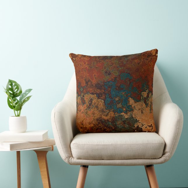 Rust and Turquoise Stone Abstract Throw Pillow (Chair)