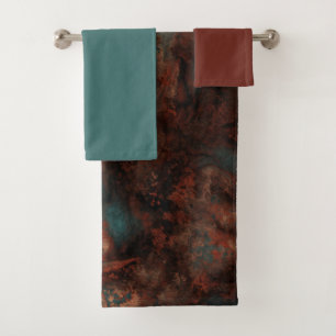 Rust and turquoise stone  bath towel set