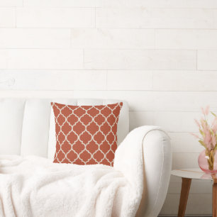 Rust and White Quatrefoil Pattern Throw Pillow