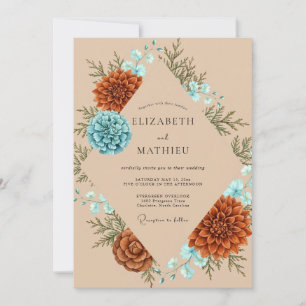 Rust Aqua Protea Eucalyptus Wedding Invitation