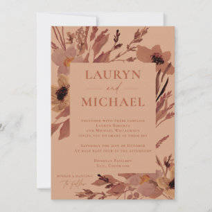 Rust Autumn Watercolor Blooms Wedding Invitation