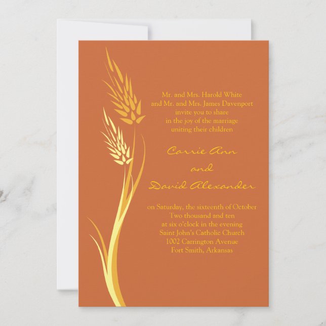 Rust Autumn Wheat Wedding Invitation (Front)