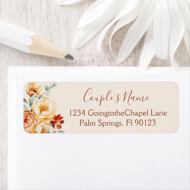Rust Beige Elegant Floral Wedding Return Address (Insitu)