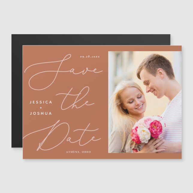 Rust & Blush Pink Sauvez la date Magnet (Devant / Derrière)
