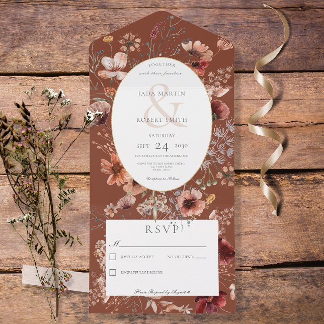 Rust & Blush Wildflower Floral Frame No Dinner All In One Invitation (Creator Uploaded)